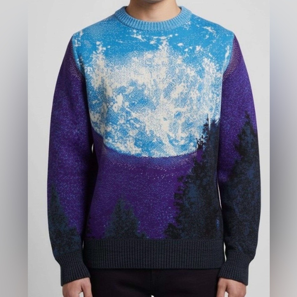 Men's Bonsai Blue and Purple Moon Pullover Oversized